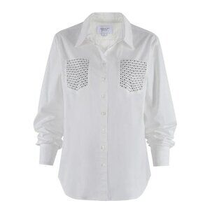 The Shirt Rochelle Behrens The Boyfriend Shirt White Metal studs chest pocket- S